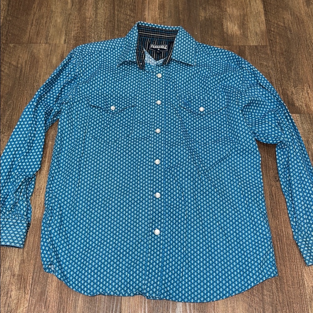 Pandhandle Boys‎ Pearl Snap Western Shirt Blue size L (14)